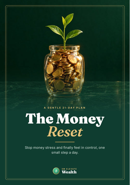 The Money Reset cover: a jar of gold coins with a green sprout